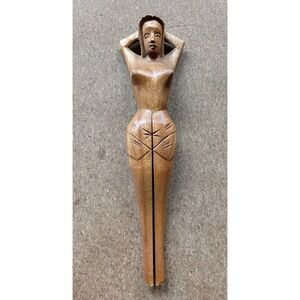 Vintage Folk Art Nude Woman Wood Carved Nutcracker - 14"